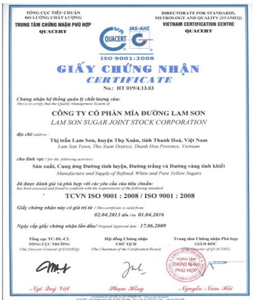 Giấy chứng nhận đạt tiêu chuẩn quản lý chất lượng