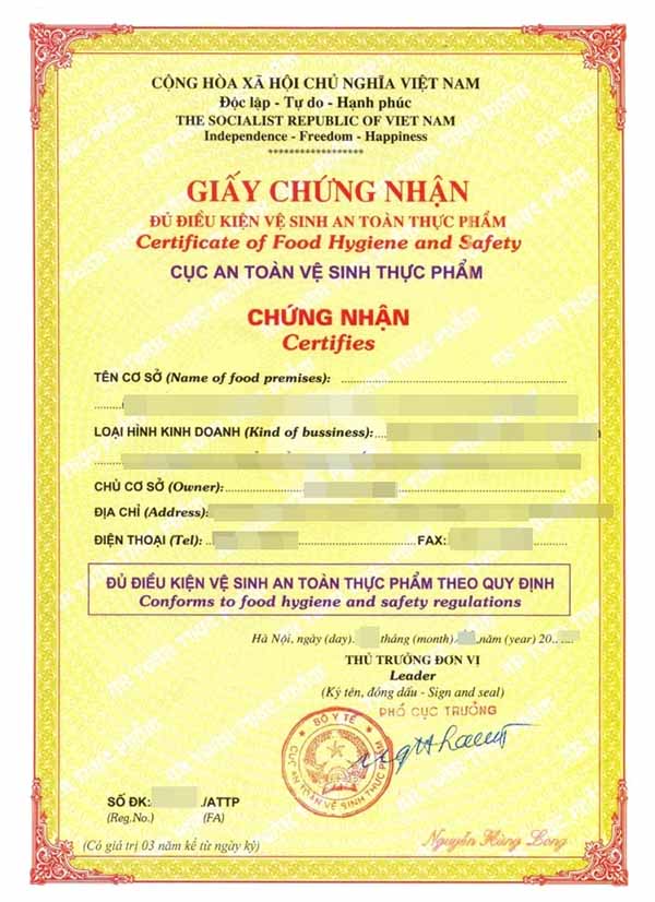 Giấy chứng nhận đủ điều kiện kinh doanh thực phẩm