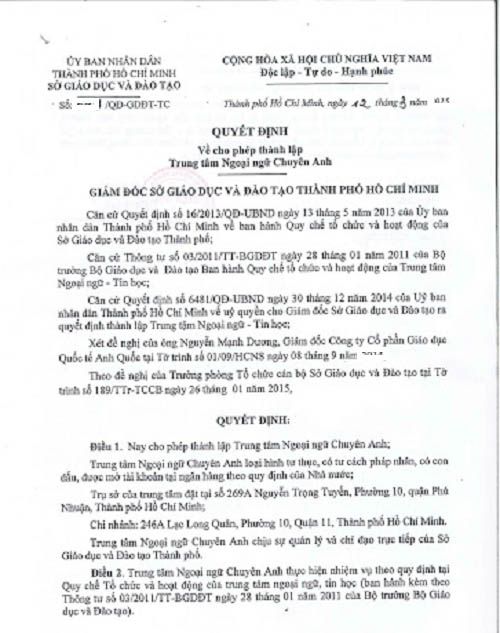 Xin giấy phép thành lập trung tâm ngoại ngữ